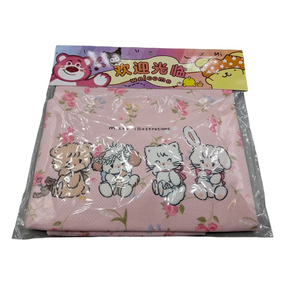 Mikko Illustrations Pink Floral Animal Character Pouch Set 2 Piece Kawaii